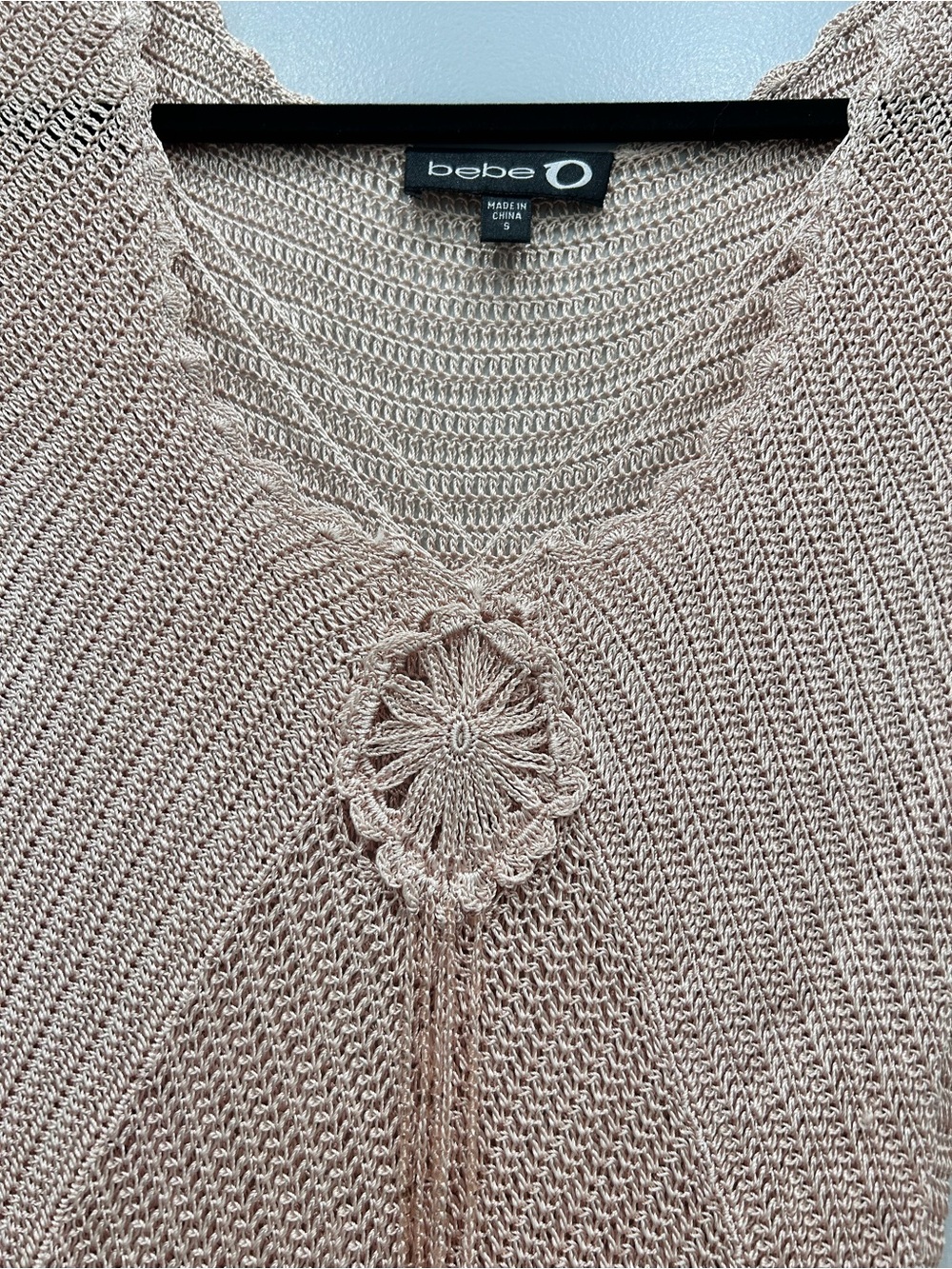 Vintage Y2K Bebe O Baby Pink Crochet Knit Fairy Tunic Top Mini Dress with beads - Picture 4 of 6